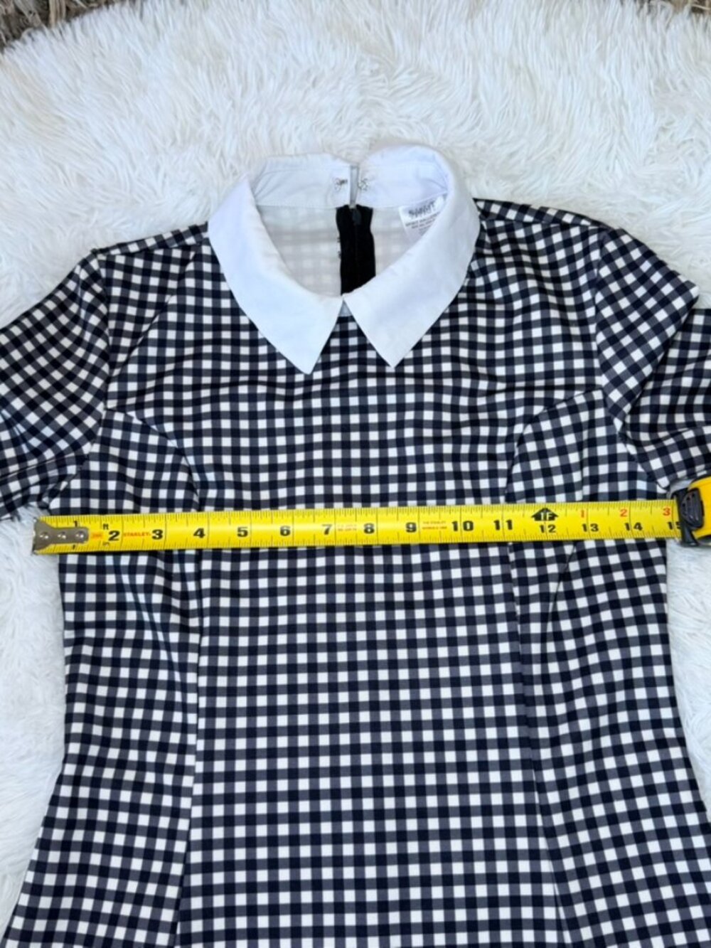 Wednesday Dark Academia Gingham Mini Dress Gothic Coquette Collar XS - Picture 10 of 11